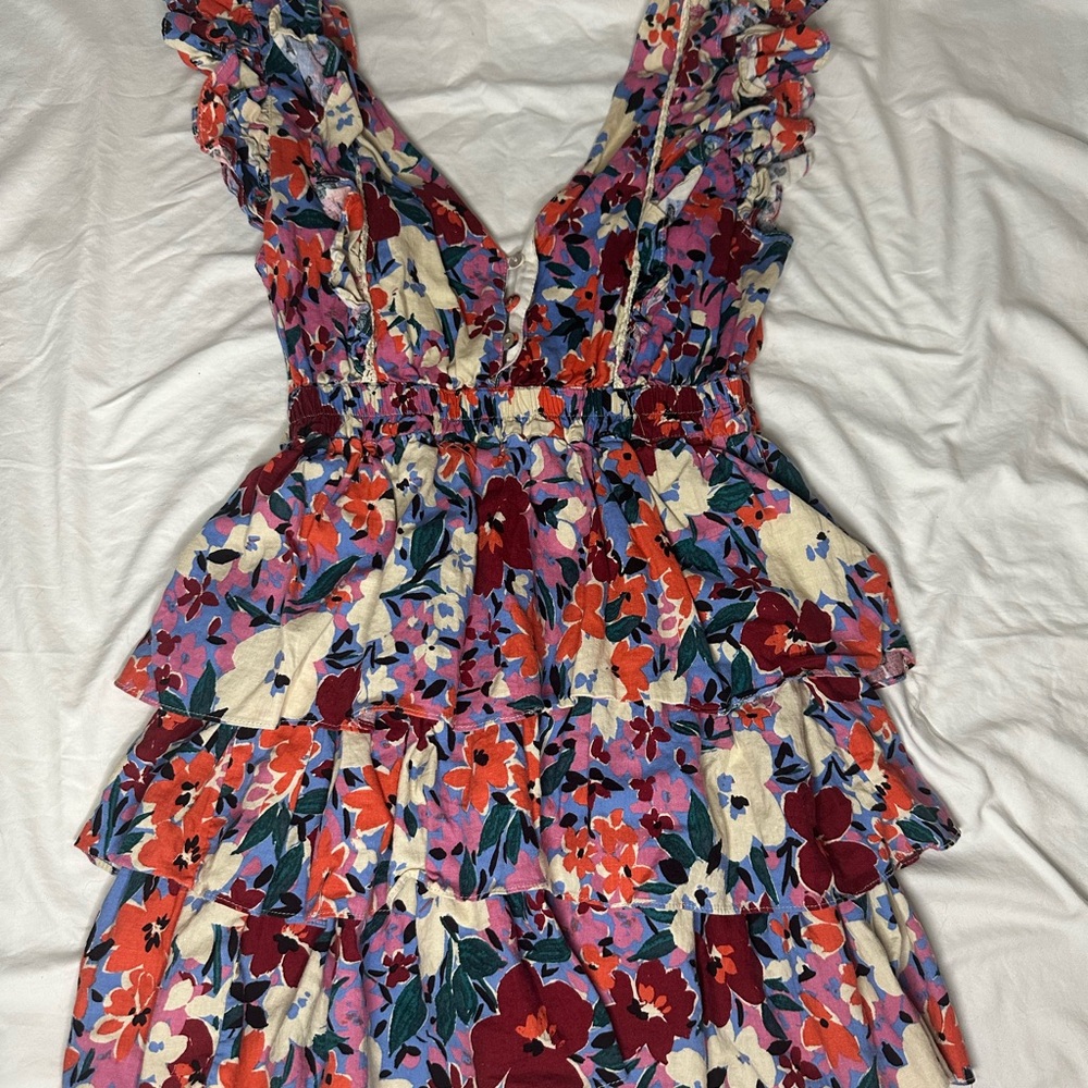 Karlie Floral Ruffle Mini Dress - Red, Purple, Cream